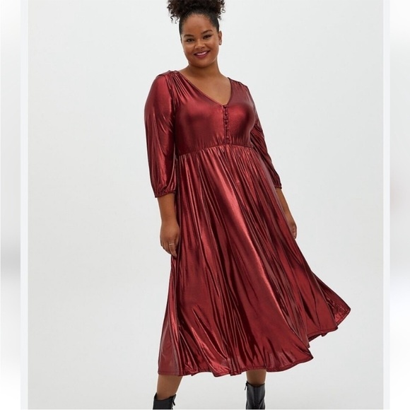 Romantic Belle Sleeved Torrid Red Liquid Knit Tea Length Dress Sz 2X - Picture 1 of 6